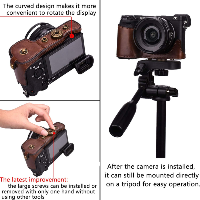 XEVN for Sony a6300 case,for Sony a6000 case,Premium PU Full Body Leather Camera Case Bag for Sony Alpha a6300 a6000 a6100 a6400 Fit 16-50mm Lens with Camera Shoulder Strap(Coffee) coffee