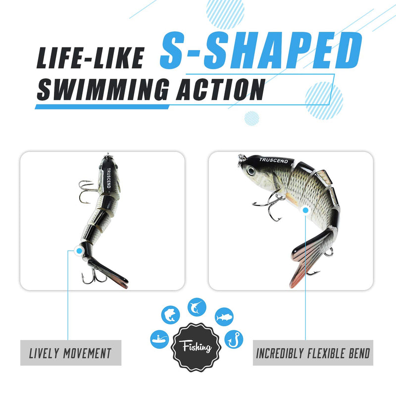 TRUSCEND Fishing Lures for Bass Trout Segmented Multi Jointed Swimbaits Slow Sinking Swimming Lures for Freshwater Saltwater Fishing Lures Kit A-4",0.7oz