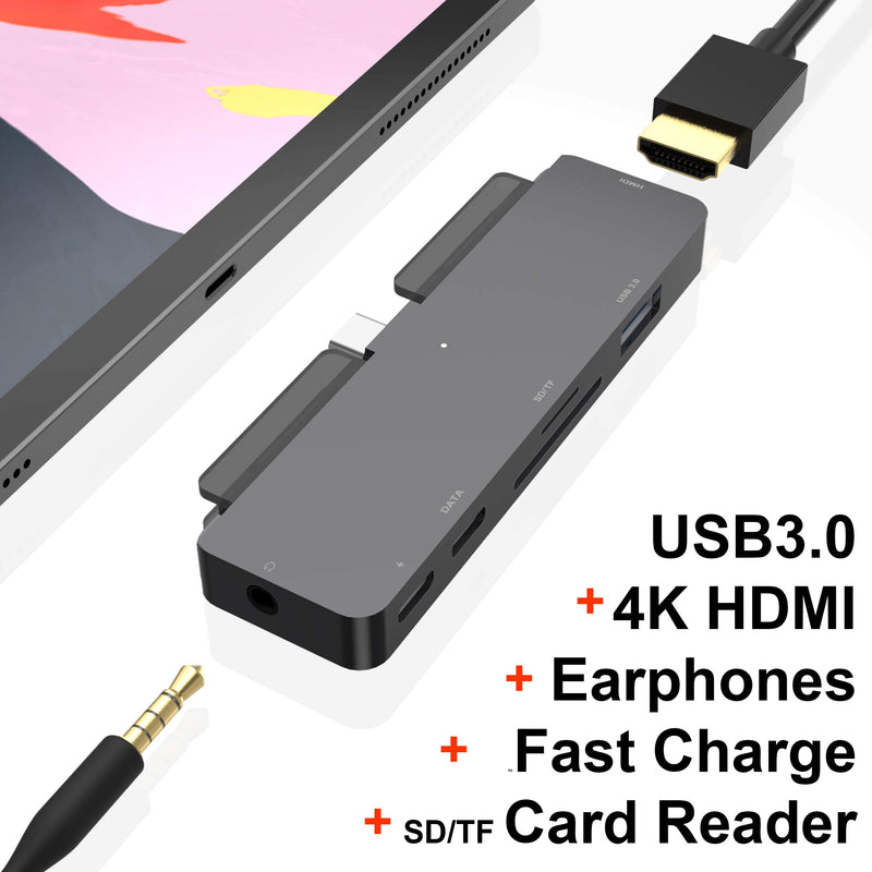 USB C Adapter,ivoros 7-in-1 Type-C Hub,ipad Pro 2018 2020 11"/12.9"/Air 4 Multiport AV Dongle with 3.5mm Headphone/USB-C Earphone Jack/Volume Control,4K HDMI,PD Charge,USB 3.0,SD/TF Card Reader 7 in 1 (with Card Reader) Gray