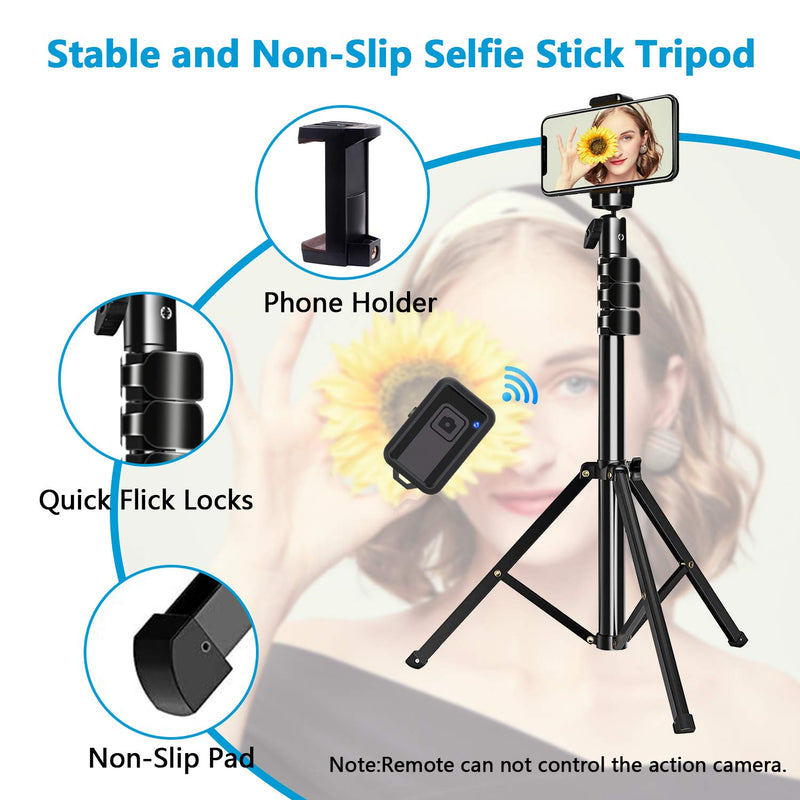 Selfie Stick Tripod, LINKCOOL 53.7'' Portable and Adjustable Tripod Stand Holder with Universal Phone Clip and Bluetooth Remote Compatible with iOS and Android Smartphone, GoPros, and Digital Cameras 53.7inch