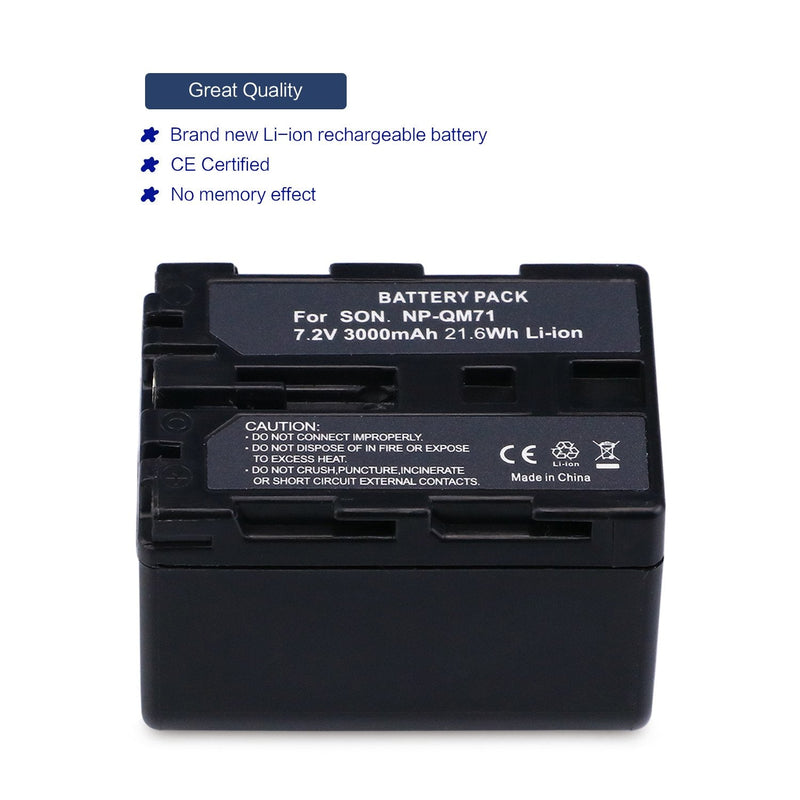 melasta 7.2V 3000mah Li-ion NP-QM71 Battery for Sony Camcorder NP-QM70 QM71D NP-FM50 NP-FM30 NP-FM70 NP-FM71 NP-FM90 Camera