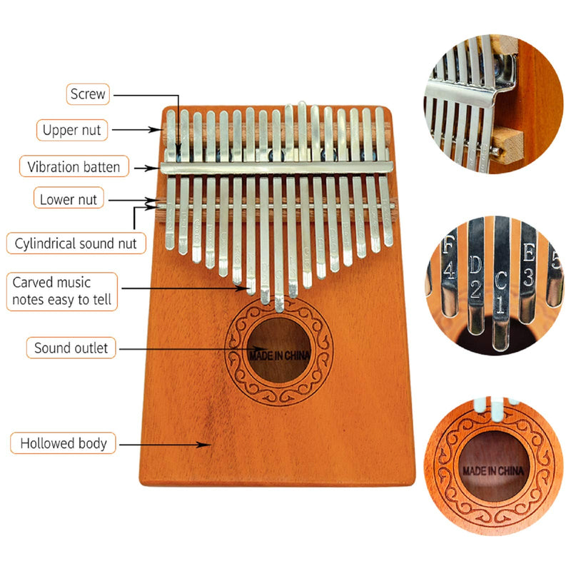 WILNARA Thumb Piano -17 Keys Kalimba with Study Instruction and Tune Hammer, Finger Marimba Instrument for Music Lover Beginners Gift