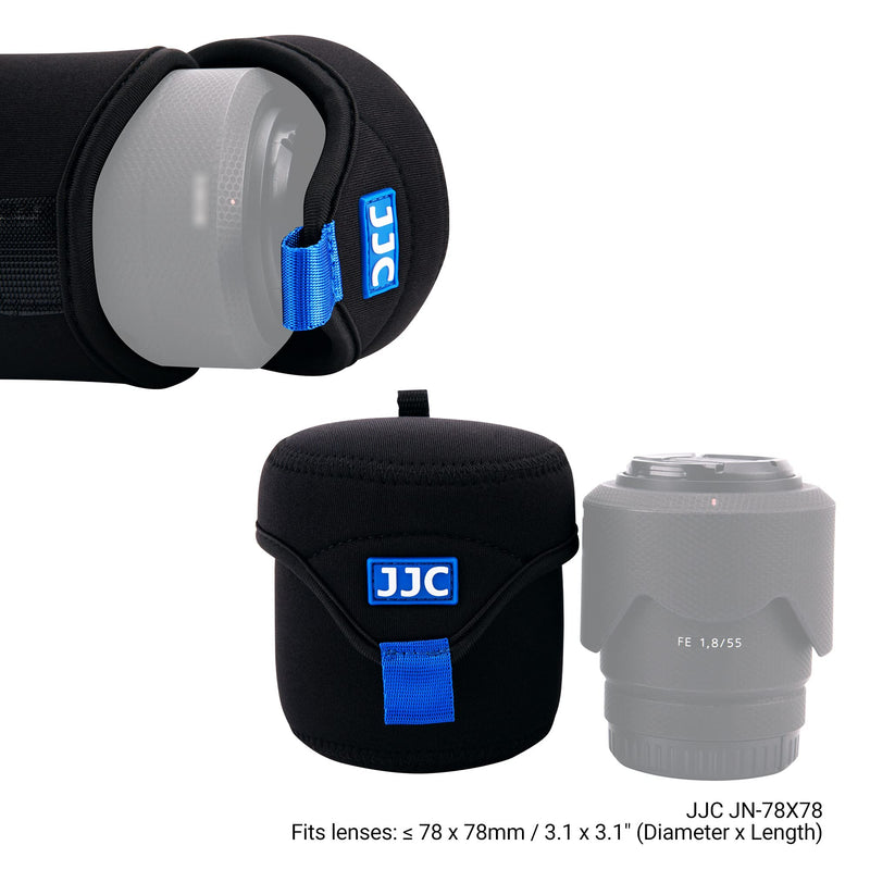 JJC Water Resistant Neoprene Camera Lens Pouch Case, Fold-Over Lens Bag for Mirrorless Lenses Up to 3.1 x 3.1 (D X H) for Sony FE 50mm f/1.8, Canon RF 35mm f/1.8, Fujifilm XF 23mm f/1.4 etc. 3.1 x 3.1"