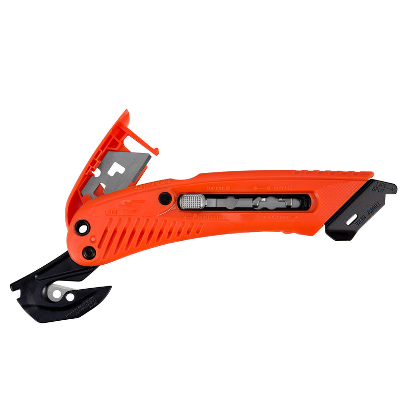 Pacific Handy Cutter S5L Safety Cutter, Left Handed Retractable Utility Knife & Ergonomic Film Cutter, Bladeless Tape Splitter, Steel Guard, Safety & Damage Protection, Warehouse & In-Store Cutting