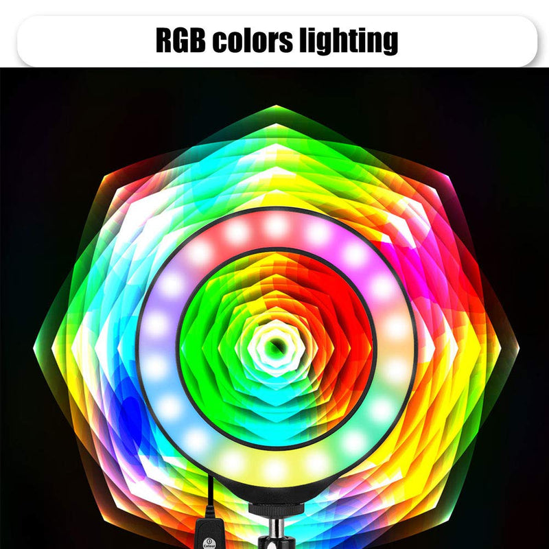 VLOG Essentials 8 INCH Full Color RGB LED Ring Light 360° Rotation with Phone Cradle Remote and Tripod