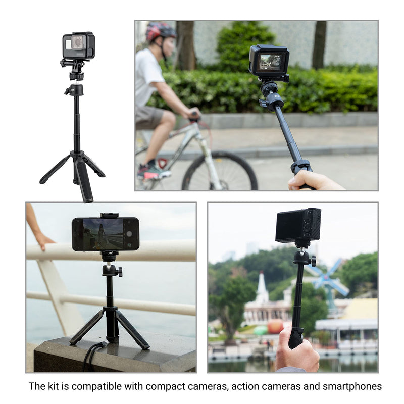 [AUSTRALIA] - JJC 2 in 1 Selfie Stick Extension Pole and Extendable Mini Tripod for GoPro Hero 10 9 8 7 DJI Osmo AKASO Insta360 Action Camera, iPhone Android Samsung Phone, Compact Vlog Camera, Camcorder and More 