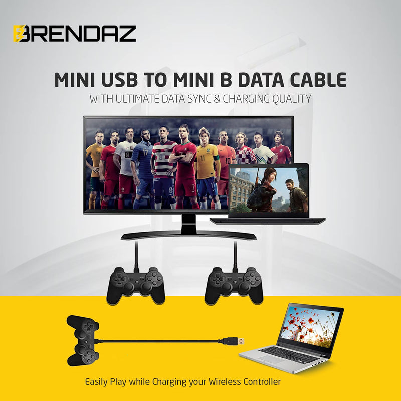 BRENDAZ - Mini USB to Mini B Data Cable – Extra Long 10ft. Mini B Cable with Ultimate Data Sync & Charging Quality Compatible with PS3, Dash Cam, Digital Cameras, PDA, Scanners, etc. (10-FEET) 10-FEET