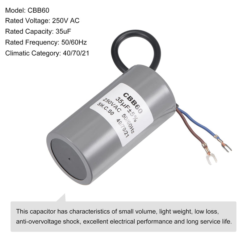 MECCANIXITY CBB60 Run Capacitor 35uF 250V AC 2 Wires 50/60Hz Cylinder 96x50mm with Terminal for Air Compressor Water Pump Motor