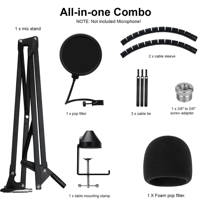 YOUSHARES Mic Stand with Windscreen and Dual Layered Mic Pop Filter Compatible with Rode PodMic Podcasting Microphone