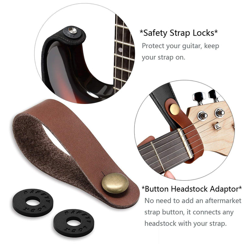 Guitar Strap 100% Soft Cotton & Genuine Leather Ends Guitar Shoulder Strap With Guitar Strap Lock and Button Headstock Adaptor (Coffee) Coffee