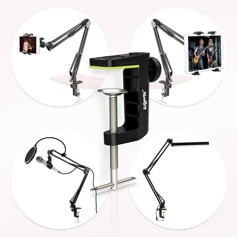 Moukey 1 PCS C Shape Desk Table Mount Clamp For Microphone Mic Suspension Boom Scissor Arm Stand Holder with Adjustable Screw, Fits up to 1.97"/5cm Desktop Thickness