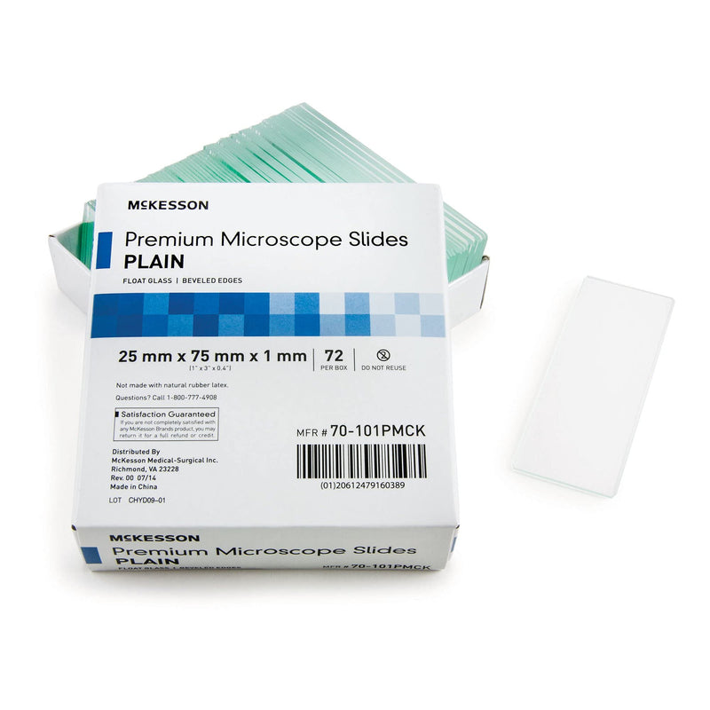 [AUSTRALIA] - McKesson Premium Microscope Slides, Plain, Float Glass, Beveled Edges, 25 mm x 75 mm x 1 mm, 72 Count 
