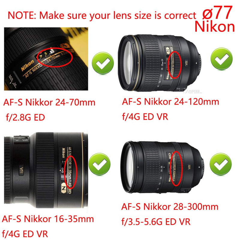 24-70mm Lens Cap (77mm) for Nikon Nikkor 24-70mm 70-200mm Lens, for Canon EOS R5 R6 RP w/RF 24-105mm (2 Packs)