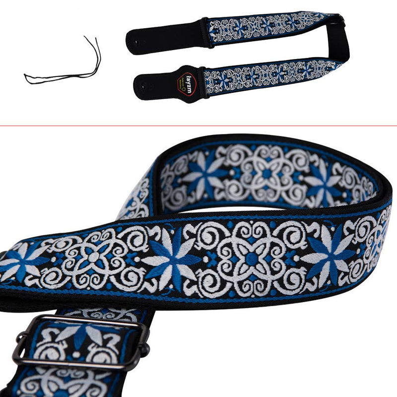 Rayzm Embroidery Guitar Strap, Jacquard Weave Cotton Strap for Acoustic/Electric/Bass Guitar with Plectrum Picks Pocket, Metal Buckle, 5cm Wide, Adjustable Length