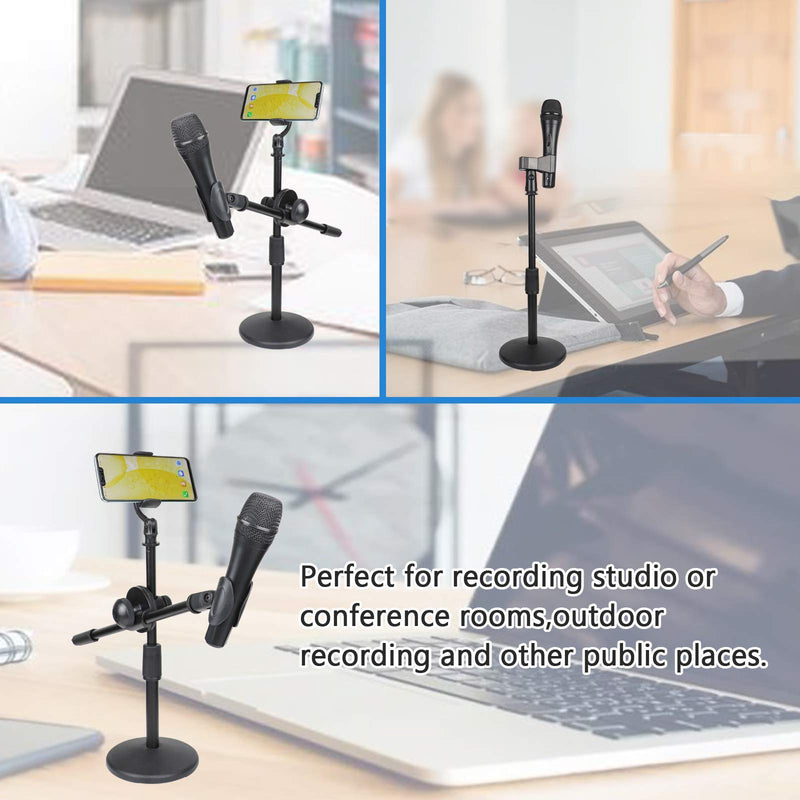 MOFIY Multifunction Desktop Microphone Stand Portable Round Base Mic Stand With Microphone Clip and Phone Clip Compatible For Game Karaoke Live Broadcast Studio Recording YouTube Skype Live Online