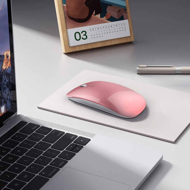 [AUSTRALIA] - Uiosmuph Wireless Mouse, USB C Rechargeable Computer Mouse, Slim Silent Mice 2.4GHz Optical with USB Nano Receiver and Type C Receiver for Laptop/Mac/PC Rose Gold 