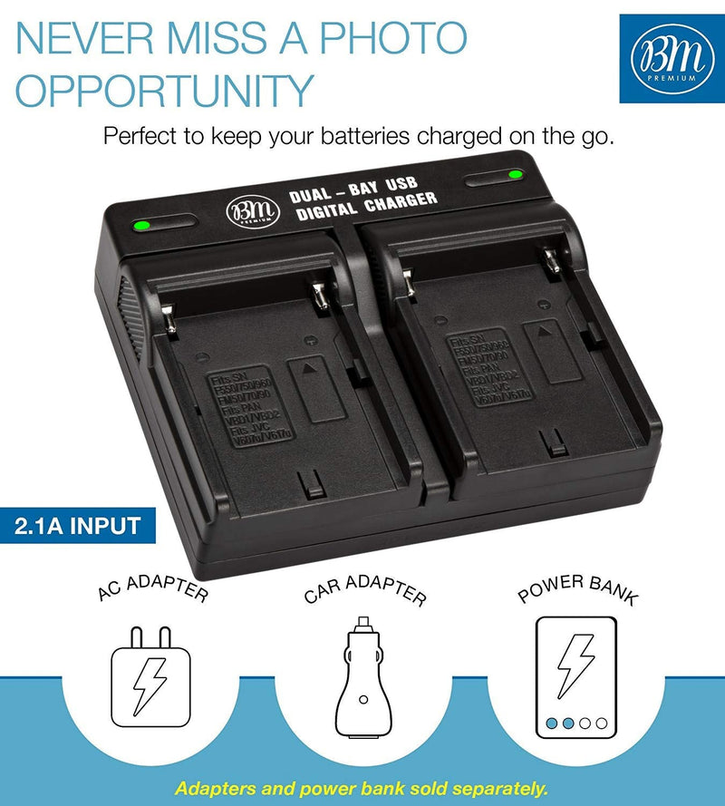 BM NP-F330, NP-F550, NP-F970 Dual Bay Battery Charger for Sony PXW-Z150, NEX-EA50M, FDR-AX14K, HDR-AX2000, FX1, FX7, FX1000, HVR-HD1000, V1U, Z5U, Z7U, HXR-NX5U, MC2000U, MC2500, HXR-NX100 Camcorders