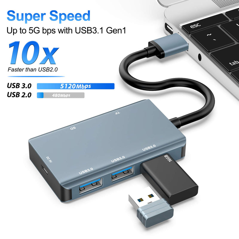 SD Card Reader, Vilcome USB 3.0 Card Reader with 3 USB 3.0 Ports + SD & TF Card Slots, 5Gbps USB Hub Adapter for MacBook Pro/Air,Computer/Laptop,Windows,iMac,USB Flash Drive,Mobile HDD and More