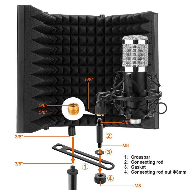 [AUSTRALIA] - AGPTEK Microphone Isolation Shield, Foldable Adjustable Durable Studio Recording Microphone Isolator Panel for Stand Mount or Table Top L(13"*8.3") 
