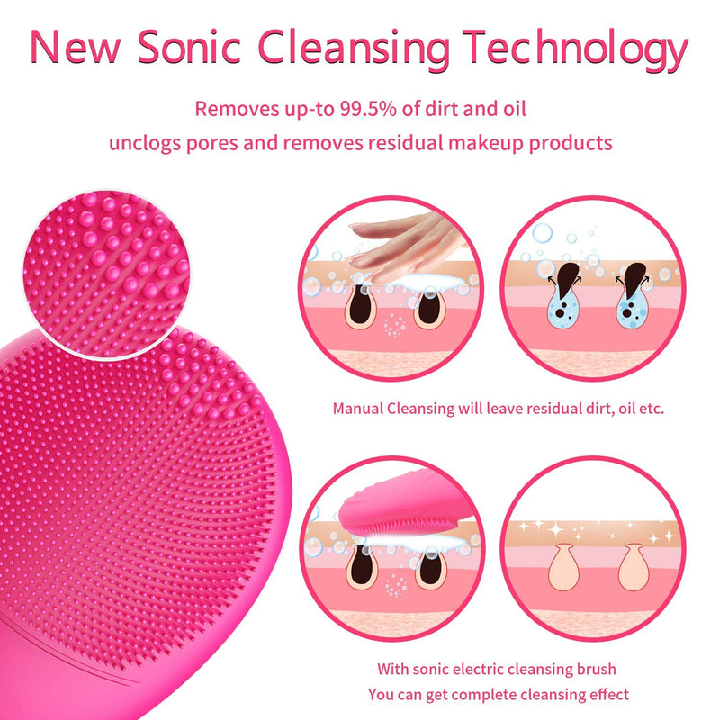 JIANNZT Sonic Facial Cleansing Brush, Rechargeable Waterproof Silicone Facial Cleanser Brush Electric Face Brushes for Cleansing and Exfoliating Facial Cleanser and Massager, Rose