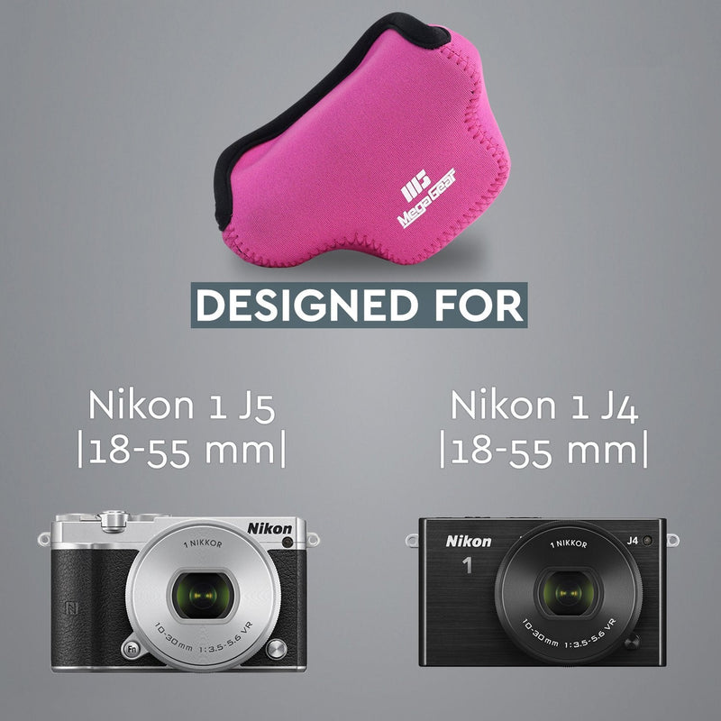 MegaGear ''Ultra Light'' Neoprene Camera Case Bag with Carabiner for Nikon 1 J4, Nikon 1 J5 with 10-30mm (Hot Pink) Hot Pink