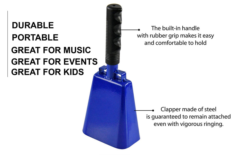 HOME-X Large 10” Iron Cowbell with Sturdy Handle, Cheering, Sporting Event Bell, Blue, 10” L x 4 ¼” W, 2 ½” H