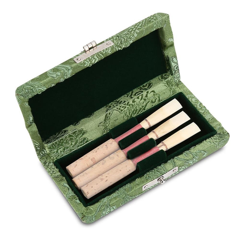 Oboe Reed Case, Wooden & Silk Cloth Cover Oboe Reed Storage Holder Box Protector Bag for 3pcs Oboe Reeds