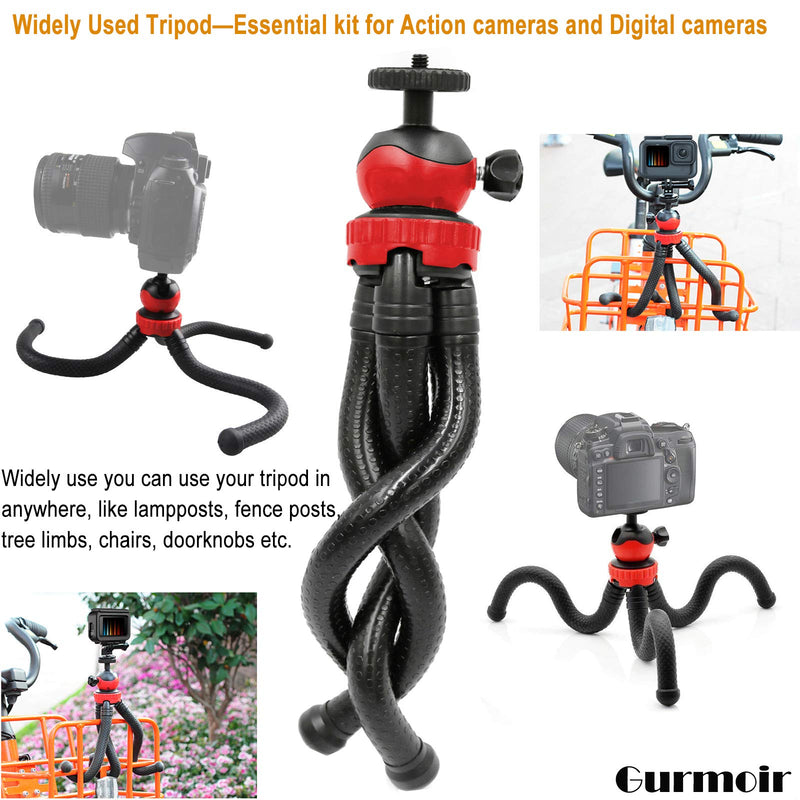 Gurmoir 3in1 Flexible Tripod Action Camera Stand for Gopro Hero 9 Black/8/7/6/5/AKASO/SJCAM/YI/DJI Osmo Action/DSLR Canon Nikon Sony Camera. 12-inch Flexible Tripod with Adapter and Long Screw