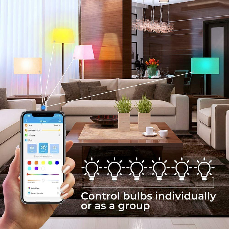 Govee LED Bulbs Dimmable, Music Sync RGB Color Changing Light Bulbs A19 7W 60W Equivalent, Multicolor Decorative No Hub Required LED Bulbs with APP for Party Home 2 Pack(Don't Support WiFi/Alexa)