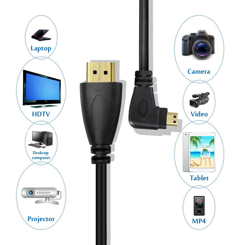 UCEC Left-Angled Micro HDMI to HDMI Male Cable Stretched Length for Cameras Left angled micro hdmi cable