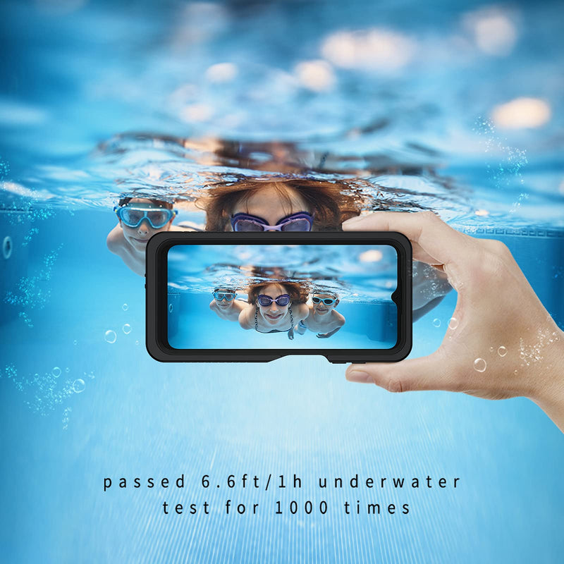 Lanhiem Samsung A12 Case, IP68 Waterproof Dustproof Case with Built-in Screen Protector, Full Body Heavy Duty Shockproof Protective Cover for Samsung Galaxy A12 6.5 Inch (Black/Clear)