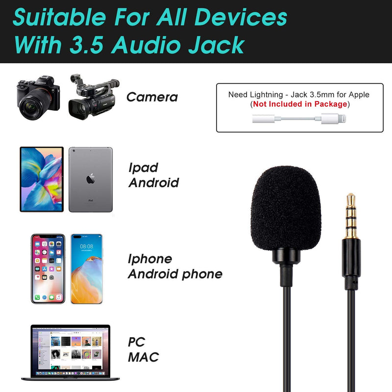 Lavalier Clip on Microphone - Daffodil MCP100B - 3.5mm Aux Mini Hands-Free Lapel Microphone for Mobile Phone,PC, Camera, Laptop