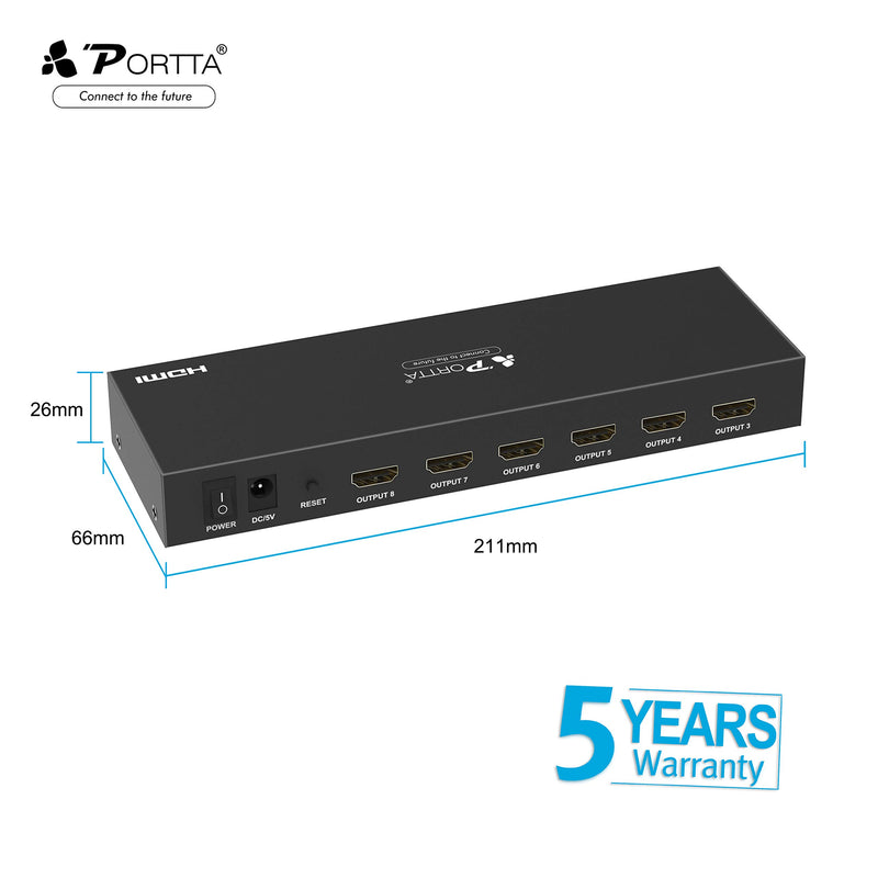 Portta HDMI Splitter 8 Port 1x8 v1.4 with 340MHz and 4k x 2k Support Full 3D Uncompressed Compressed Audio