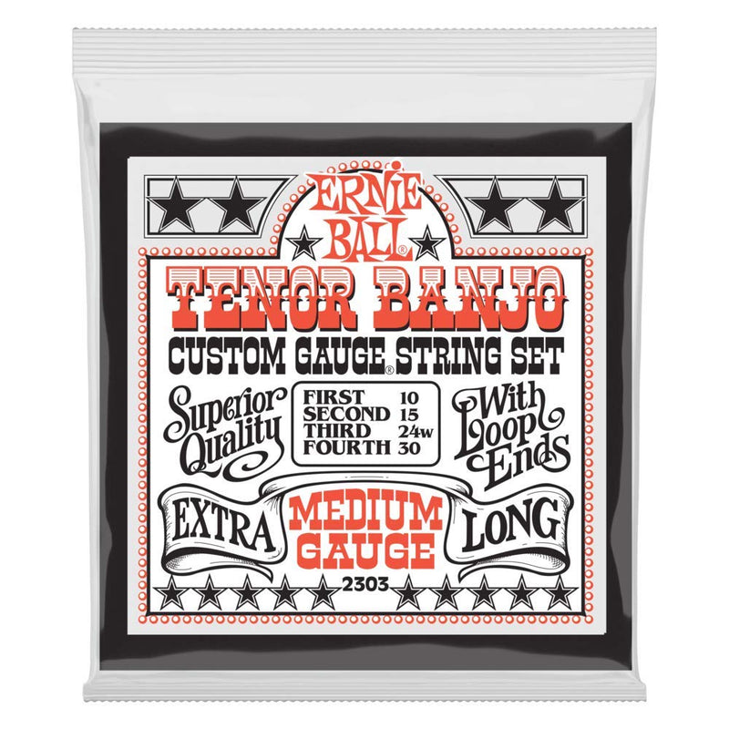 Ernie Ball Medium Loop End Stainless Steel Tenor Banjo Guitar Strings - 10-30 Gauge 4-String