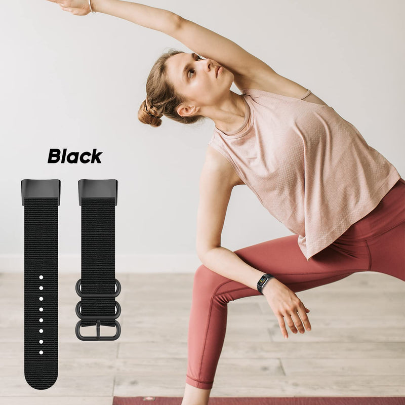 eiEuuk Watch Band Compatible with Fitbit Charge 5 Fabric Strap,Adjustable Woven Nylon Bracelet Breathable Sport Wrist Strap Replacement for Fitbit Charge5 Women Men Black