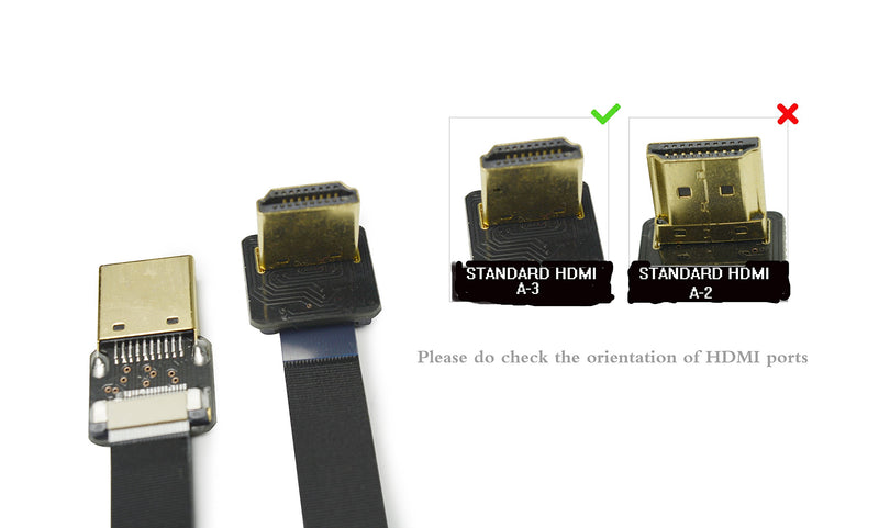 Permanent FFC Flat Slim HDMI Cable Standard Full Normal HDMI Male to Standard HDMI Full Size HDMI Normal HDMI 90 Degree Compatible for RED Blackmagic BMCC Sony nex FS7 Canon C300 30CM Black