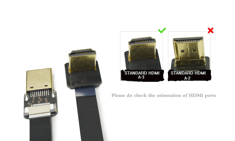 [AUSTRALIA] - Permanent FFC Flat Slim HDMI Cable Standard Full Normal HDMI Male to Standard HDMI Full Size HDMI Normal HDMI 90 Degree Compatible for RED Blackmagic BMCC Sony nex FS7 Canon C300 30CM Black 