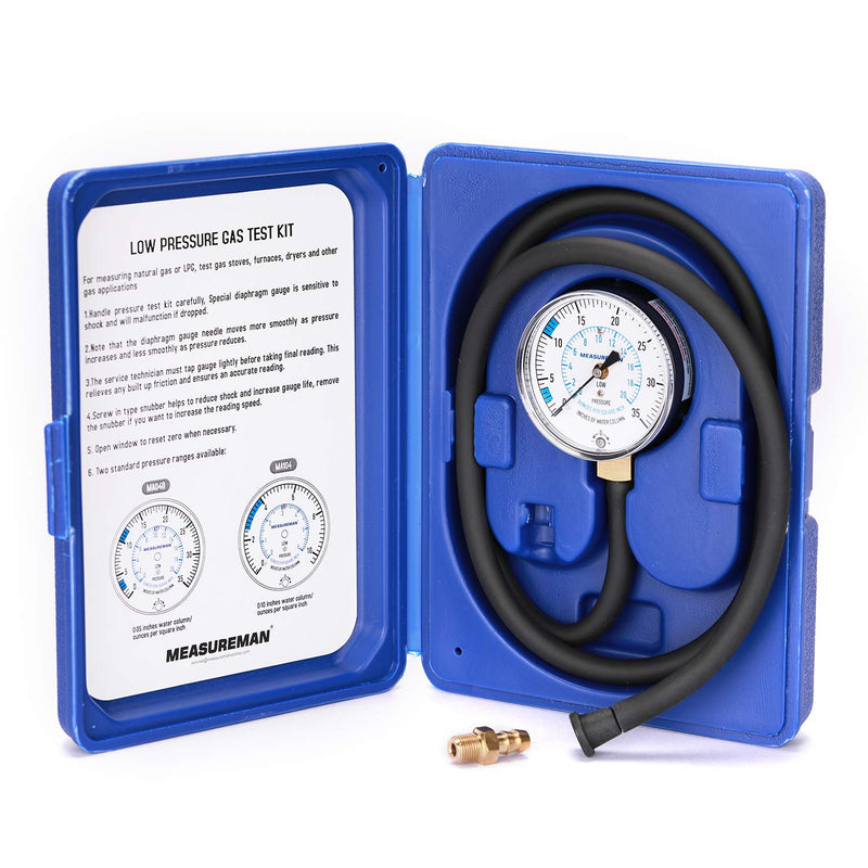 [AUSTRALIA] - MEASUREMAN Natural Gas or LP Gas Manifold Pressure Test Kit, 0-35"W.C, 1/4"NPT, 40" Length Hose 0-35inH2O Pressure Test Kit 