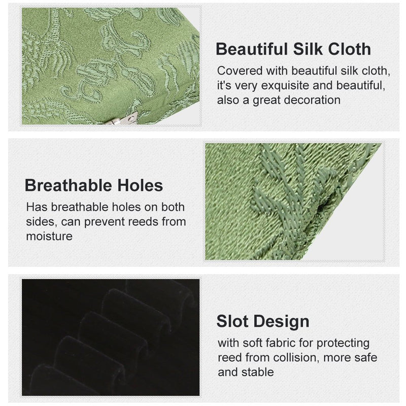 Oboe Reeds Case, Wooden + Silk Cloth Cover Oboe Reeds Holder Storage Case Musical Instrument Box Spare Parts for 6pcs Oboe Reeds(Green) Green