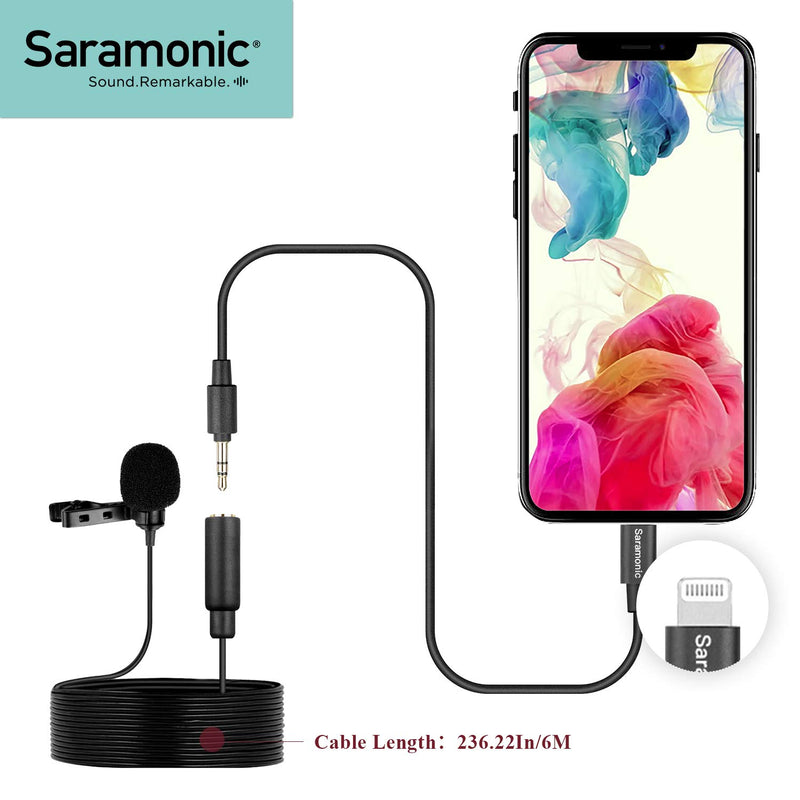 Saramonic Omnidirectional Lapel Microphone 6M Cable with MFi Certified Lightning Connector for iOS Devices 6M Microphone