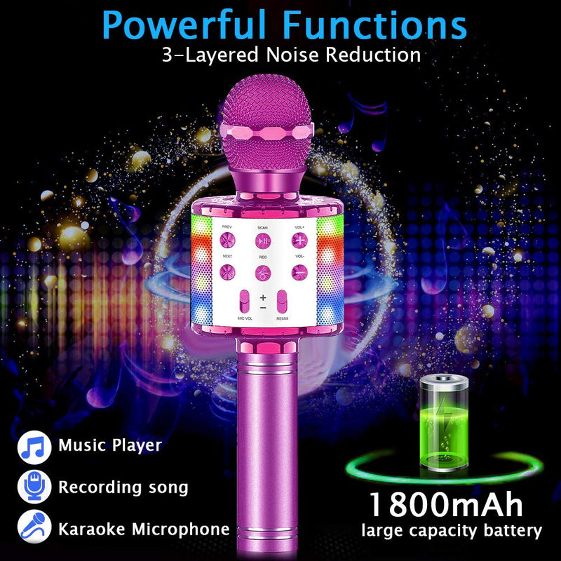 [AUSTRALIA] - Bluetooth Karaoke Microphone with LED Lights, XIANRUI Portable Karaoke with Speaker for Kids Adults, Handheld Karaoke Machine for Home KTV Party Birthday Gifts, Compatible Android&iOS (Pink) Gorgeous Pink 