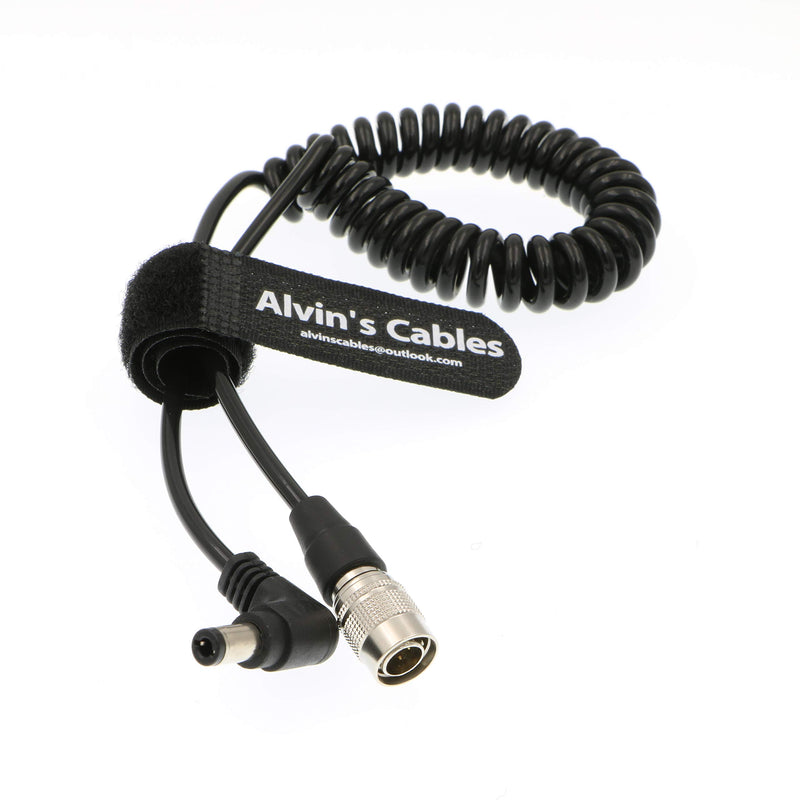 Alvin's Cables Hirose 4 Pin Male to Right Angle DC Jack Power Cable for Sound Devices 633/644/688 Zoom F8 Blackmagic Cinema Camera 4K Coiled Cable 1