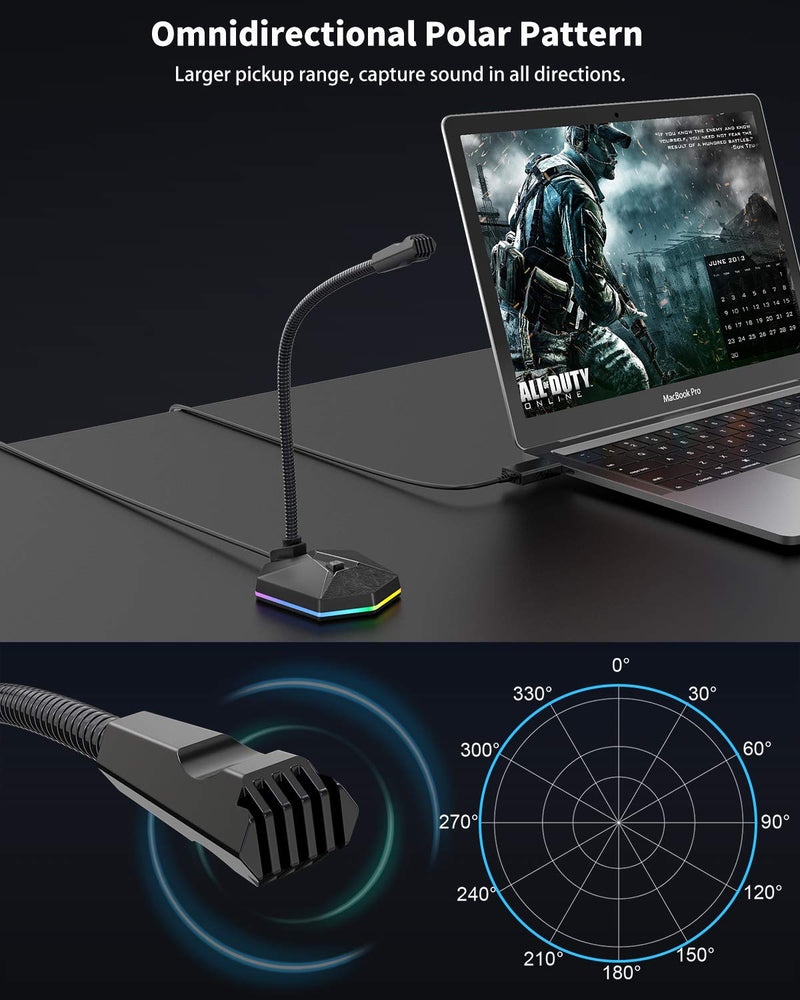 [AUSTRALIA] - USB Computer Microphone, Blade Hawks RGB Gaming Microphone, Omnidirectional Condenser Noise-Cancelling, Plug &Play Desktop PC Laptop Mic, for Windows/Mac for YouTube/Skype/Recording 