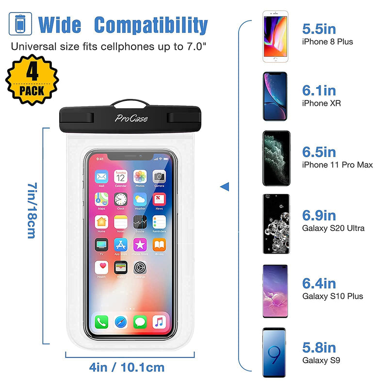4 Pack ProCase Universal Cellphone Waterproof Pouch Dry Bag Underwater Case Bundle with 2 Pack JOTO Swim Buoy Float, Swimming Bubble Safety Float with Adjustable Waist Belt