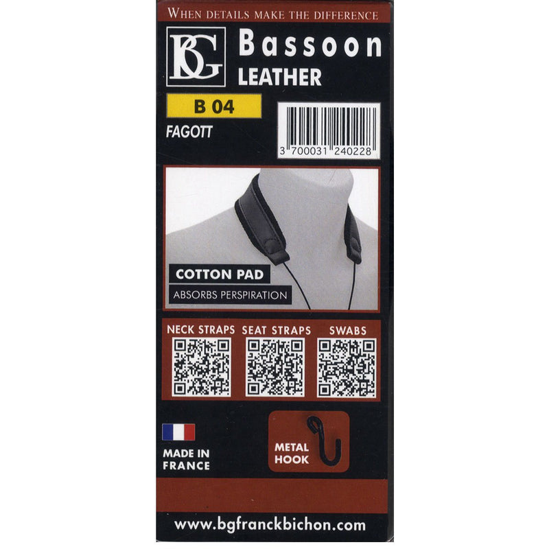 BG B04 Bassoon Leather Neck Strap, Metal Hook