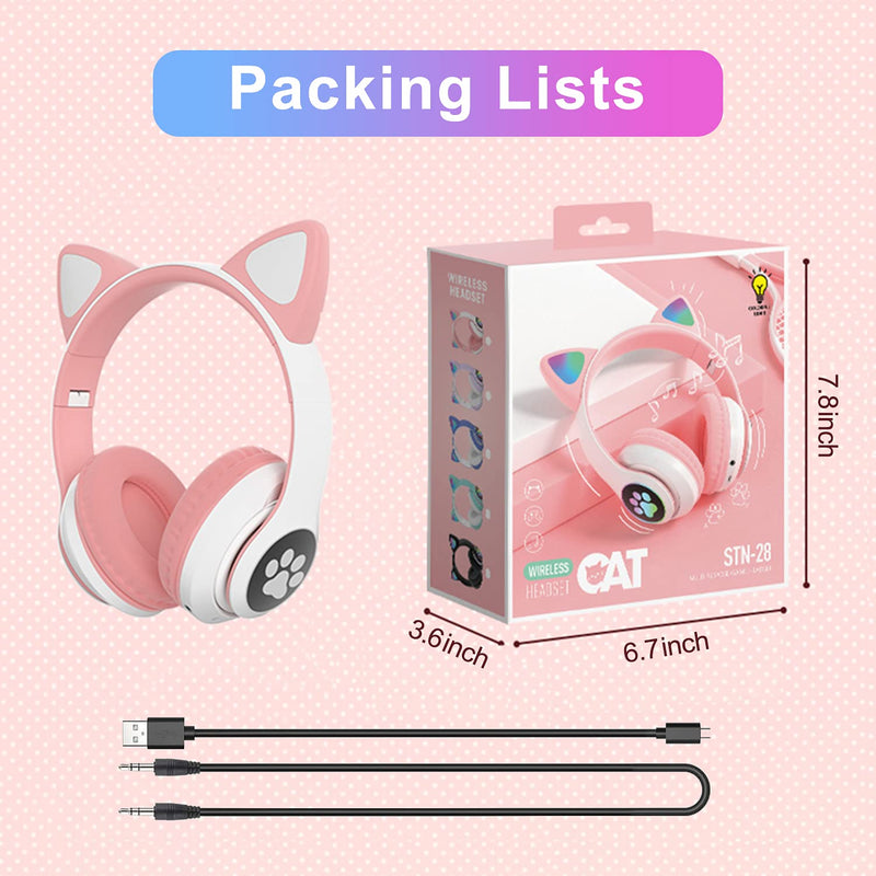 Kids Headphones, TOKANI Bluetooth Wireless Headphones for Kids Teens Adults, Over-Ear Bluetooth Headphones with Microphone, Cat Ear Headphones for Girls Women (Pink)
