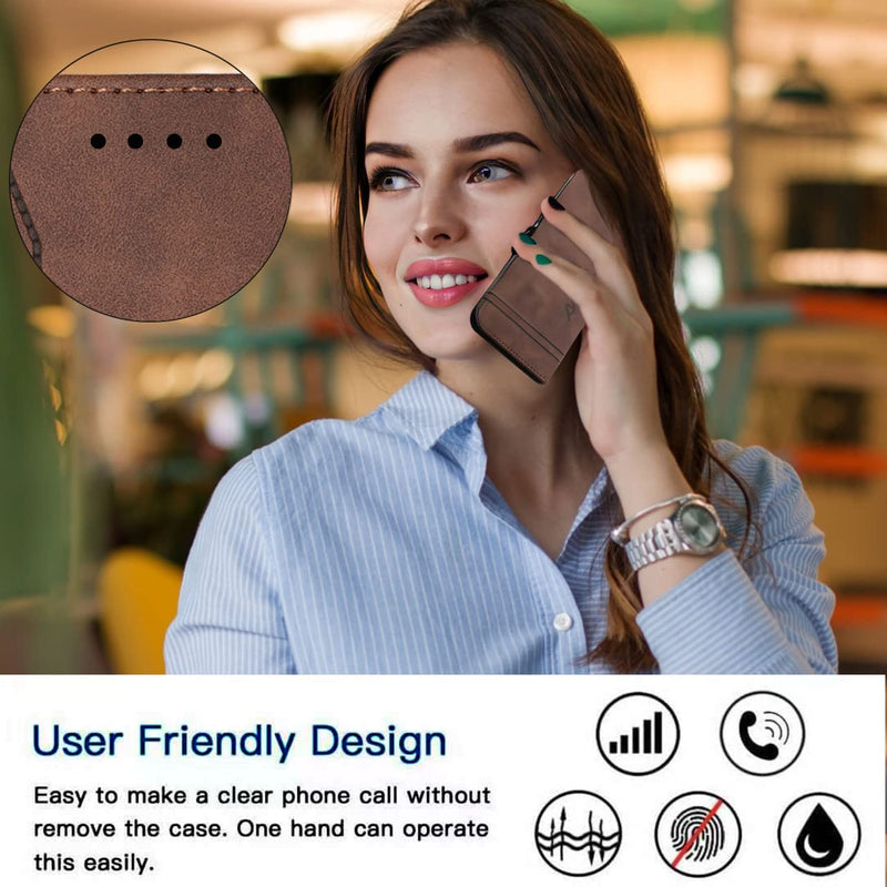 Amile iPhone 13 Pro Wallet Case with Card Holder and Slots, Magnetic Stand Flip Cover, Leather Case with[RFID Blocking], Protective [Shockproof TPU] Compatible with iPhone 13 Pro 6.1 inch Brown