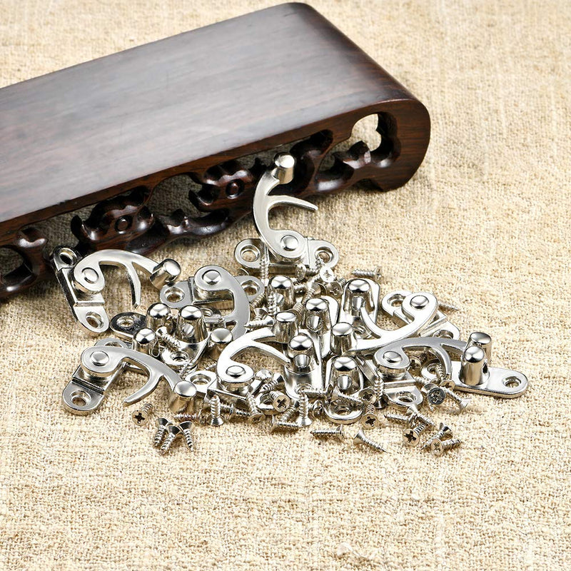 PGMJ 20 Pieces Jewelry Box Hardware Thickened Solid Antique Right Latch Hook Hasp Horn Lock Wood Jewelry Box Latch Hook Clasp and 80 Replacement Screws (Silver) Silver