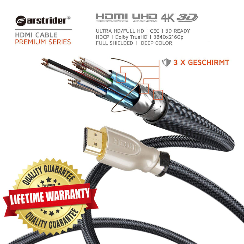 HDMI Cable 4K / HDMI Cord 6ft - Ultra HD 4K Ready HDMI 2.0 (4K@60Hz 4:4:4) - High Speed 18Gbps - 28AWG Braided Cord-Ethernet /3D / HDR/ARC/CEC/HDCP 2.2 / CL3 by Farstrider 6 Feet Pearl Nickel