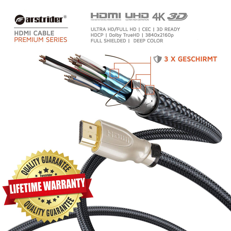 HDMI Cable 4K / HDMI Cord 3ft - Ultra HD 4K Ready HDMI 2.0 (4K@60Hz 4:4:4) - High Speed 18Gbps - 28AWG Braided Cord-Ethernet /3D / HDR/ARC/CEC/HDCP 2.2 / CL3 by Farstrider 3 Feet Pearl Nickel